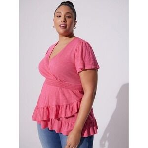 Torrid Pink Surplice Smocked Waist Ruffle Babydoll Top 2 Plus‎ 40105091